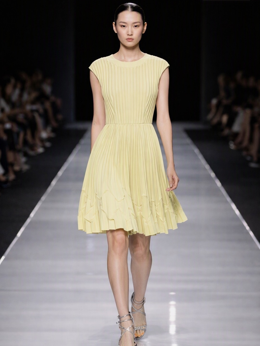 Ted Baker Lime Green Yellow Pleated Dress Size 2 Chic Designer Occasion Dress
